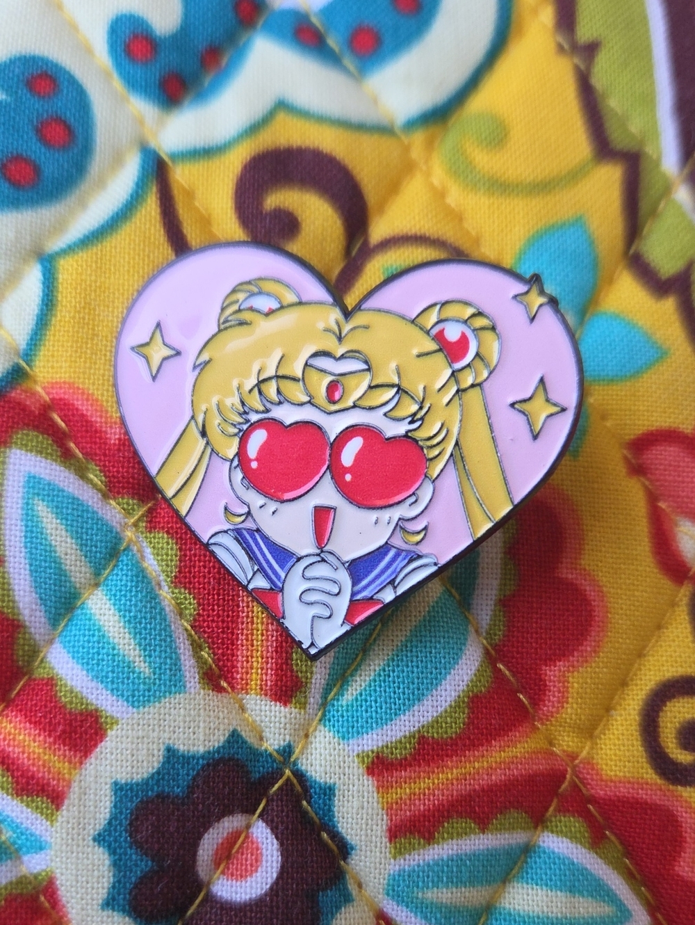 Pink & Yellow Heart Enamel Pin - Sailor-Inspired Cute Character